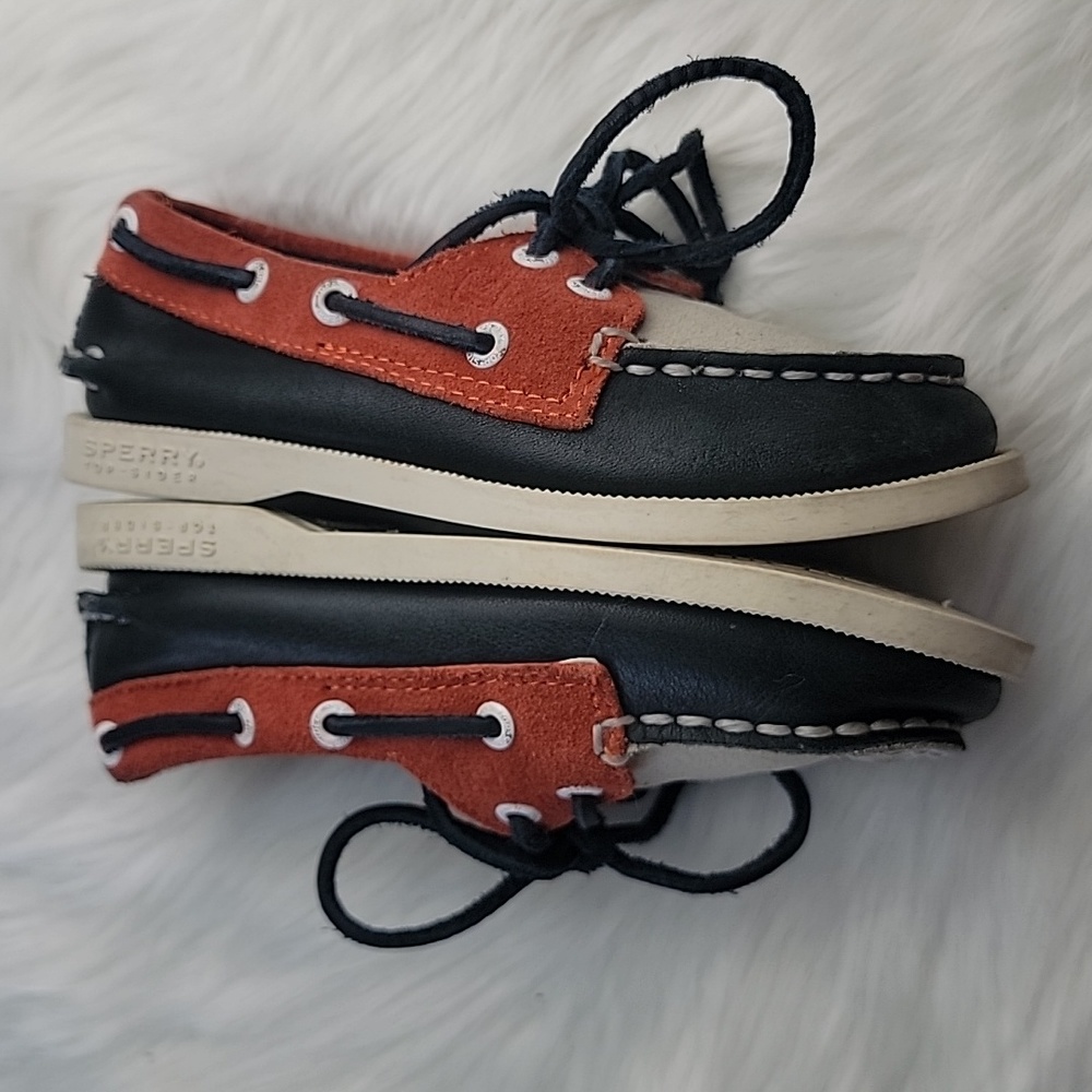 SPERRY Blue Orange Color Block‎ Leather Suede Preppy Summer Lace Up Boat Shoes 9 - Picture 6 of 10